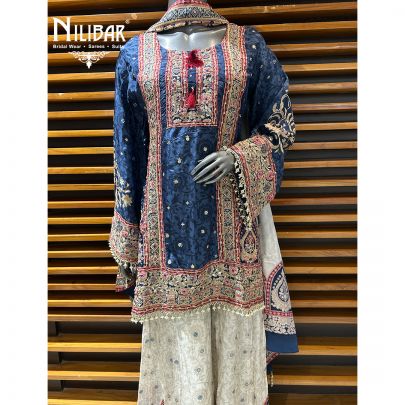 Blue Crepe Printed Palazzo Suit Set