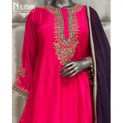 Rani Pink Silk Short Anarkali With Salwar