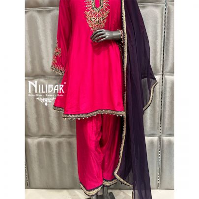 Rani Pink Silk Short Anarkali With Salwar