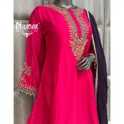 Rani Pink Silk Short Anarkali With Salwar