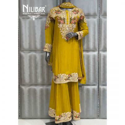 Mustard Yellow Chinon Flared Palazzo Set