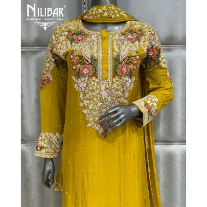 Mustard Yellow Chinon Flared Palazzo Set