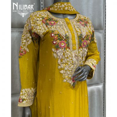Mustard Yellow Chinon Flared Palazzo Set