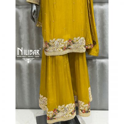 Mustard Yellow Chinon Flared Palazzo Set