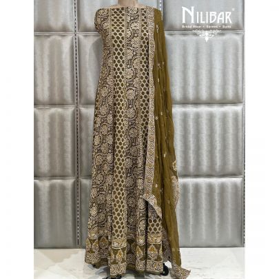 Mehandi Green Georgette Semi-Stitched Anarkali Suit