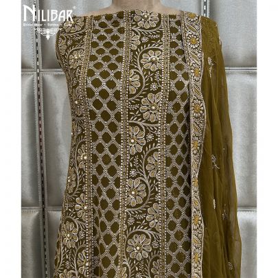 Mehandi Green Georgette Semi-Stitched Anarkali Suit