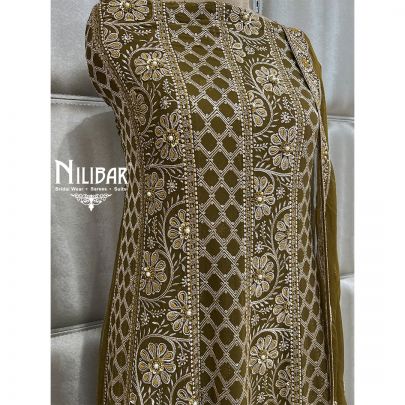 Mehandi Green Georgette Semi-Stitched Anarkali Suit