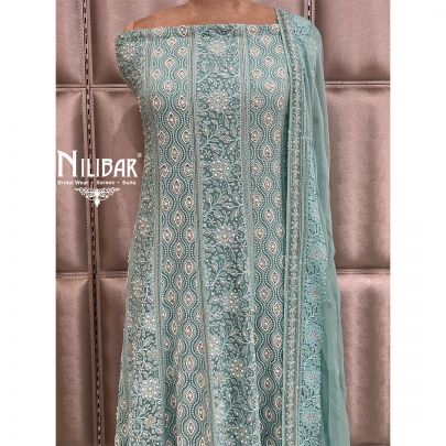 Light Blue Georgette Semi-Stitched Anarkali Suit