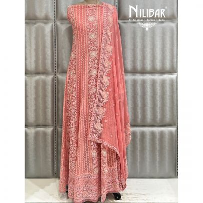 Peach Georgette Semi-Stitched Anarkali Suit