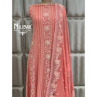 Peach Georgette Semi-Stitched Anarkali Suit