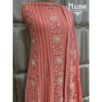 Peach Georgette Semi-Stitched Anarkali Suit