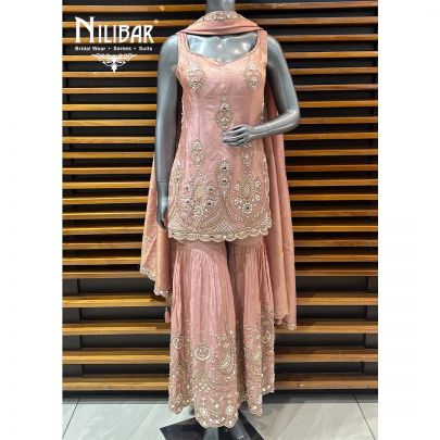 Onion Pink Lame Silk Shirt Paired With Garara & Dupatta