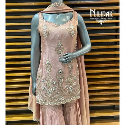 Onion Pink Lame Silk Shirt Paired With Garara & Dupatta