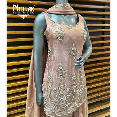 Onion Pink Lame Silk Shirt Paired With Garara & Dupatta