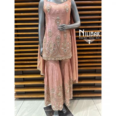 Onion Pink Lame Silk Shirt Paired With Garara & Dupatta