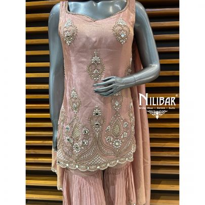 Onion Pink Lame Silk Shirt Paired With Garara & Dupatta