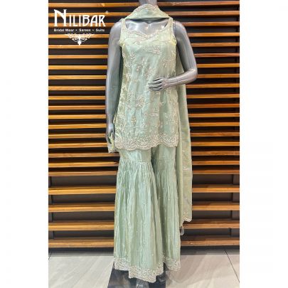 Tea Green Lamé Silk Garara Suit