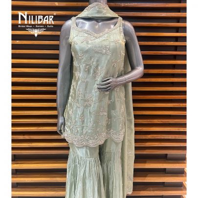 Tea Green Lamé Silk Garara Suit