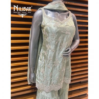 Tea Green Lamé Silk Garara Suit