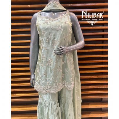 Tea Green Lamé Silk Garara Suit