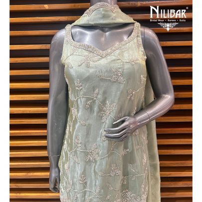 Tea Green Lamé Silk Garara Suit