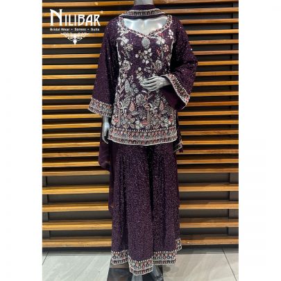 Wine Georgette Garara Suit