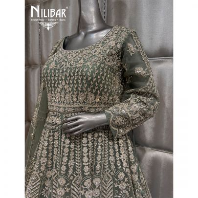 Sage Green Net Jacket Style Embroidered Lehenga