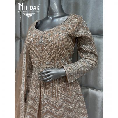 Light Brown Net Jacket Style Embroidered Lehenga