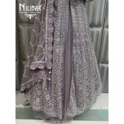 Purple Net Jacket Style Embroidered Lehenga