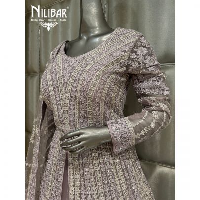 Purple Net Jacket Style Embroidered Lehenga