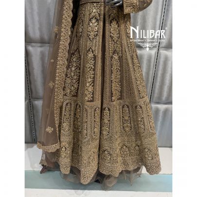 Brown Net Jacket Style Embroidered Lehenga