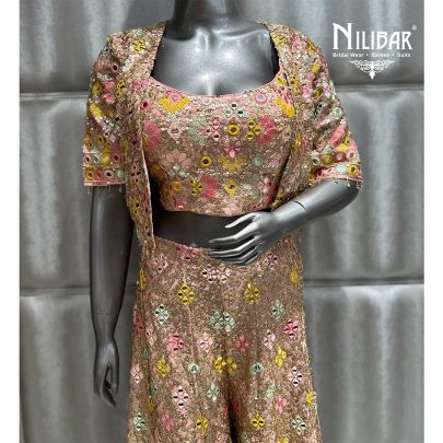 Light Pink Georgette Crop Top Set