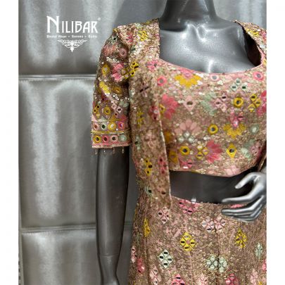 Light Pink Georgette Crop Top Set