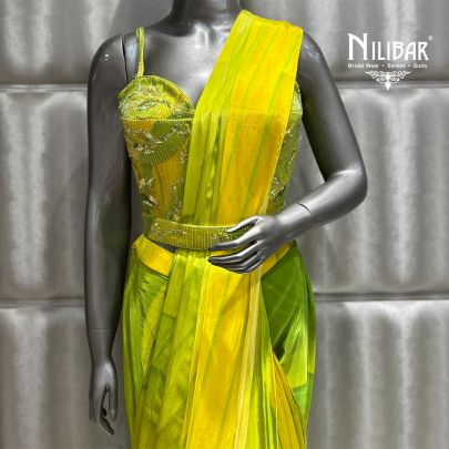 Parrot Green Crepe Drape Saree