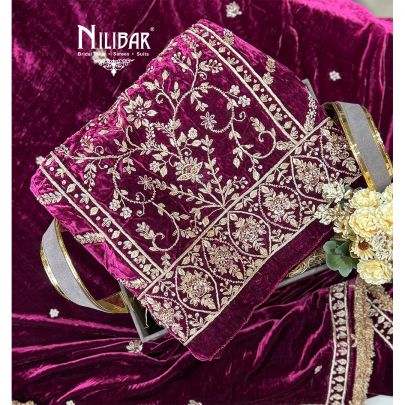 Dark Rose Pink Velvet Unstitched Suit