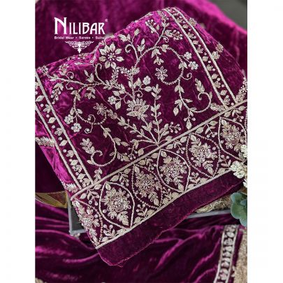Dark Rose Pink Velvet Unstitched Suit