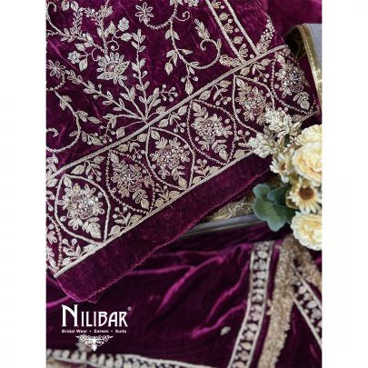 Dark Rose Pink Velvet Unstitched Suit