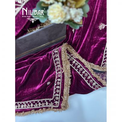 Dark Rose Pink Velvet Unstitched Suit