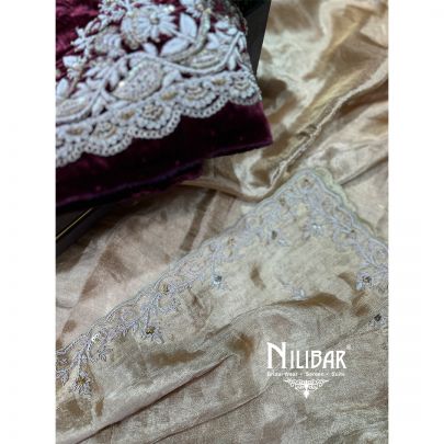 Wine Red & Light Gold Velvet Unstitched Suit