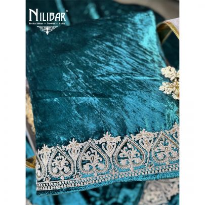 Peacock Green Velvet Unstitched Suit