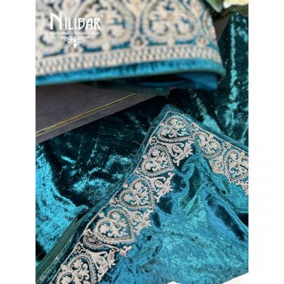 Peacock Green Velvet Unstitched Suit
