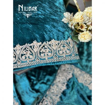 Peacock Green Velvet Unstitched Suit