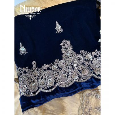 Royal Blue Velvet Unstitched Suit