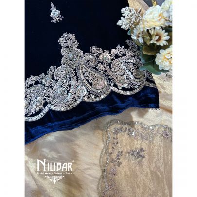 Royal Blue Velvet Unstitched Suit
