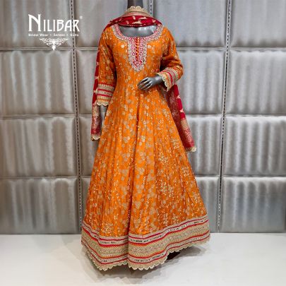 Orange Lame Silk Beautifully Embellished Anarkali Suit