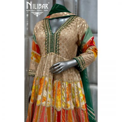 Orange & Green Silk Beautifully embellished anarkali suit