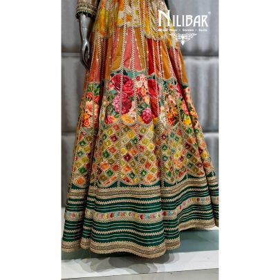 Orange & Green Silk Beautifully embellished anarkali suit