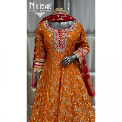Orange Lame Silk Beautifully Embellished Anarkali Suit