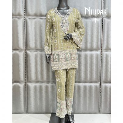 Tea Green Georgette Pant Set