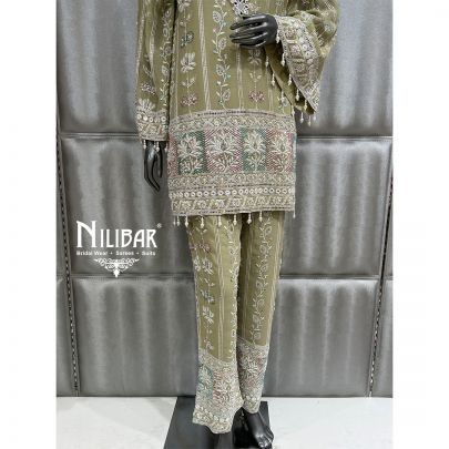 Tea Green Georgette Pant Set